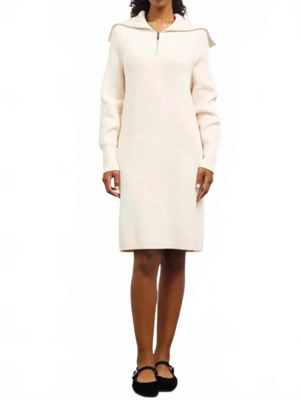 NEW SKIES ARE BLUE zip-up mock neck sweater dress in cream